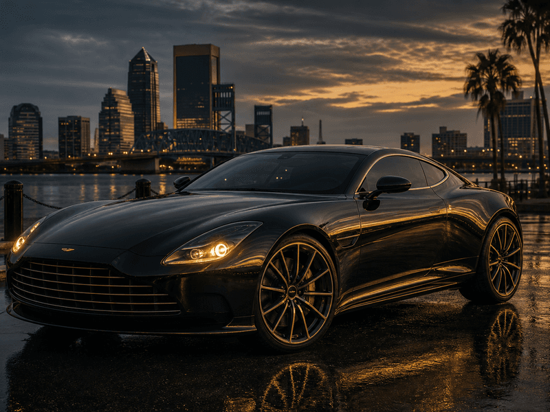 exotic coupe at dusk